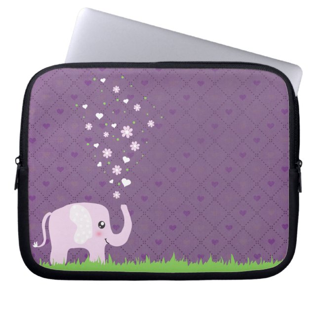 Kute olifant in girale roze en paars laptop sleeve (Voorkant)