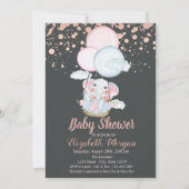 Kute olifant, luchtballon, Roos Gold Baby shower Kaart (Voorkant)