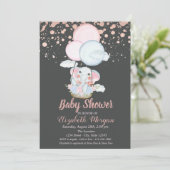 Kute olifant, luchtballon, Roos Gold Baby shower Kaart (Staand voorkant)