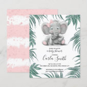 Kute olifant meisje met bladeren voor baby shower (Voorkant / Achterkant)