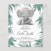 Kute olifant meisje met bladeren voor baby shower (Voorkant)