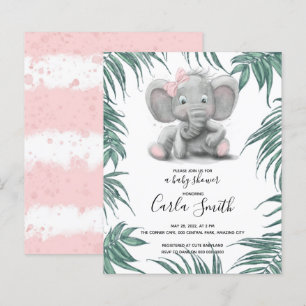 Kute olifant meisje met bladeren voor baby shower