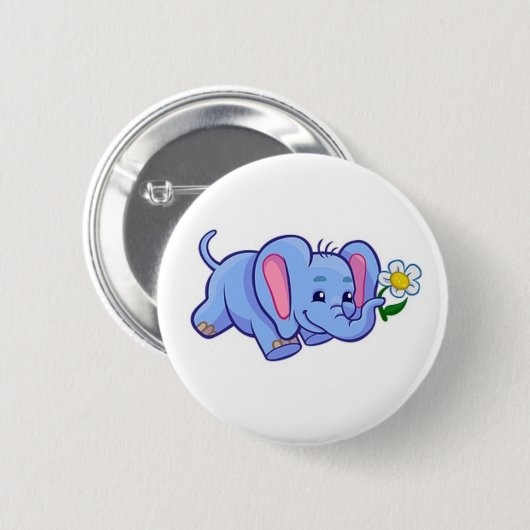Kute olifant met bloeiend Oerwoud Dierlijke Kinder Ronde Button 5,7 Cm (Voorkant /achterkant)