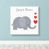 Kute olifant met hart aanpasbare kind canvas afdruk (Insitu (Houten vloer))