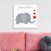 Kute olifant met hart aanpasbare kind canvas afdruk (Insitu (Woonkamer))