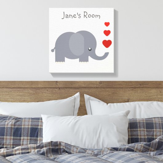 Kute olifant met hart aanpasbare kind canvas afdruk (Insitu (Slaapkamer))