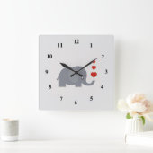 Kute olifant met hart en liefde vierkante klok (Huis)