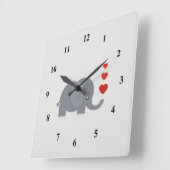 Kute olifant met hart en liefde vierkante klok (Hoek)