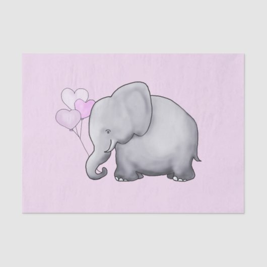 Kute olifant met hartballonnen Roze Baby shower Tissuepapier (Voorkant)