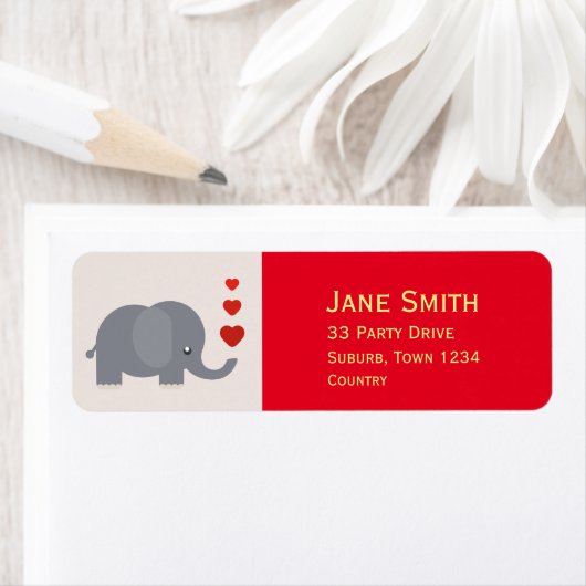 Kute olifant met harten cartoon etiket (Insitu)