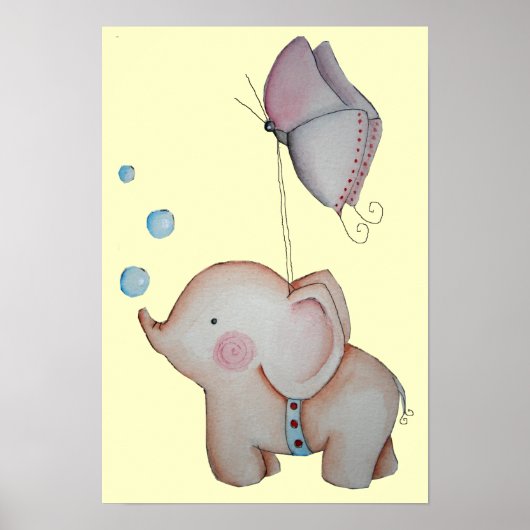 Kute olifant met Poster van de vlinder (Voorkant)