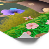 Kute Olifant Moeder en Baby Bloementuin Kunst Poster (Hoek)