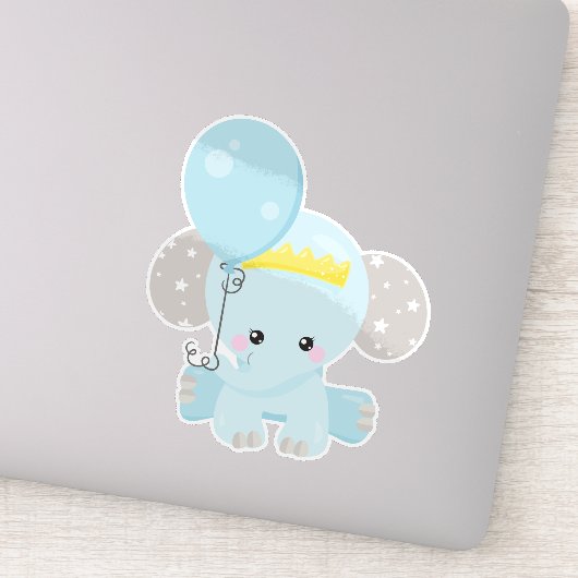 Kute olifant, olifant met ballon, kroon, sterren sticker (Detail)