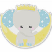 Kute olifant, olifant op de maan, kroon, sterren sticker (Voorkant)