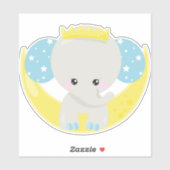 Kute olifant, olifant op de maan, kroon, sterren sticker (Vel)