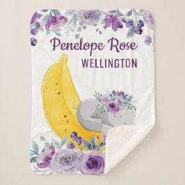 Kute olifant op een Banaan + Purple Flowers + Naam Sherpa Deken