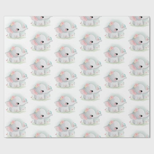 Kute olifant roze blauwe Waterverf omslagpapier Cadeaupapier (Vlak)