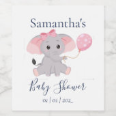 Kute olifant Wit Roze baby shower Wijnlabel Wijn Etiket (Enkel label)