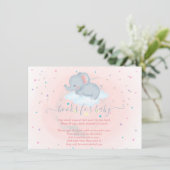 Kute olifant, Wolk, Baby shower sterren Informatiekaartje (Staand voorkant)