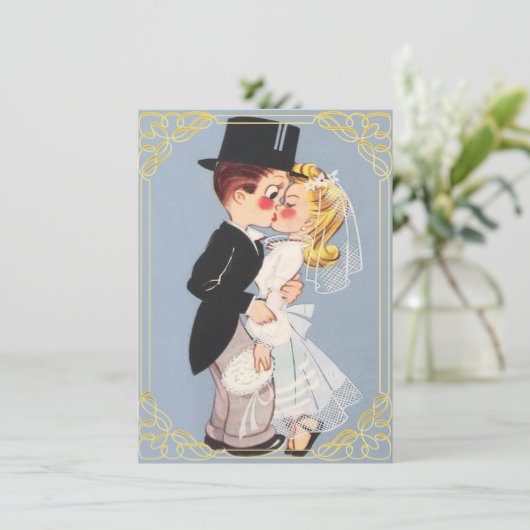 Kute omgevormde bride en bruom kaart (Staand voorkant)