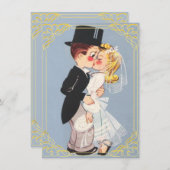 Kute omgevormde bride en bruom kaart (Voorkant / Achterkant)