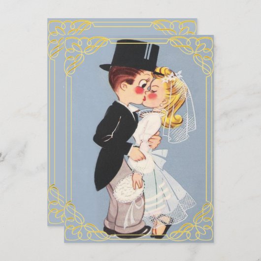 Kute omgevormde bride en bruom kaart (Voorkant / Achterkant)