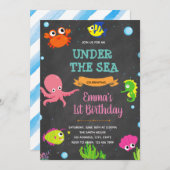 Kute onder de zee verjaardagsdouche kaart (Voorkant / Achterkant)