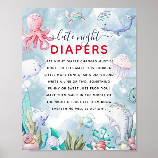 Kute onder het Baby shower "Late Night Diaper" van Poster (Voorkant)