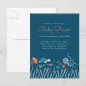 Kute onder het Baby shower Zee Ocean Critters Uitnodiging Briefkaart (Voorkant / Achterkant)