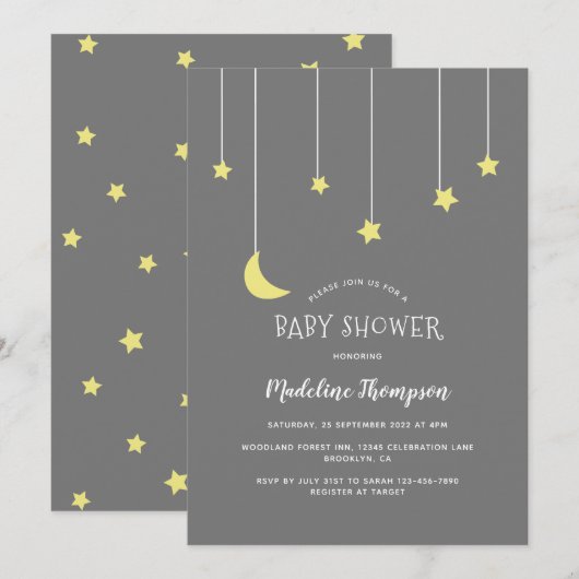 Kute onder het neutraal grijs Baby shower van de M Kaart (Voorkant / Achterkant)