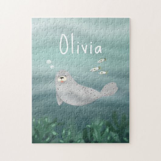 Kute onder het Zee Blauwe Oceaan Zegel Kinderen Legpuzzel (Verticaal)