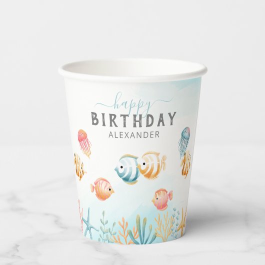 Kute onder het Zee Kinderen van zaterdag Papieren Bekers (Achterkant)