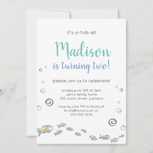 Kute onder Zee Vissengeboorte-uitnodiging Kaart (Voorkant)