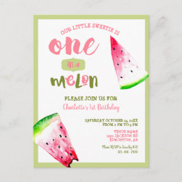 Kute One in een Melon 1st Birthday Pink Green Briefkaart