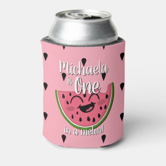Kute One in een Melon Watermelon Girl First Birthd Blikjeskoeler (Blikje Achterkant)