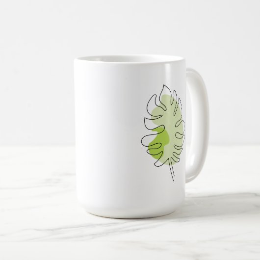 Kute one line art tropical geïsoleerd foliage gree koffiemok (Voorkant rechts)