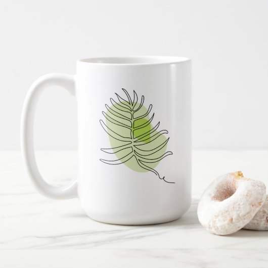 Kute one line art tropical geïsoleerd foliage gree koffiemok (Met donut)