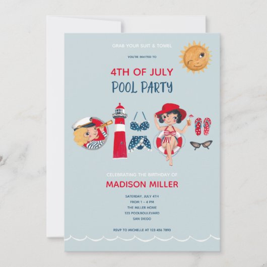 Kute op 4 juli van het poolfeest kaart (Voorkant)