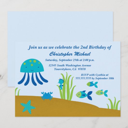 Kute op uitnodiging van het zee jongetje (Voorkant / Achterkant)