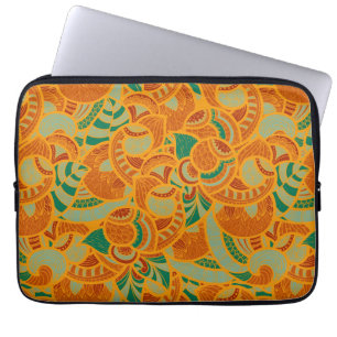 Kute oranje abstracte naadloze bloemen keramische  laptop sleeve
