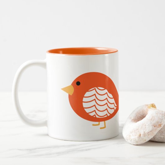 Kute oranje biefvogels Two-Tone koffiemok Tweekleurige Koffiemok (Met donut)