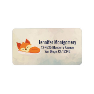 Kute Oranje Cartoon Tekening van een vos-slaapstan Etiket