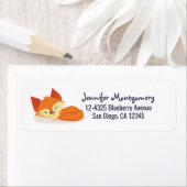 Kute Oranje Cartoon Tekening van een vos-slaapstan Etiket (Insitu)