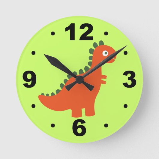 Kute Oranje Dinosaur Kinder wandklok (Voorkant)
