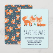 Kute Oranje Foxes Birthday Save The Date (Voorkant / Achterkant)