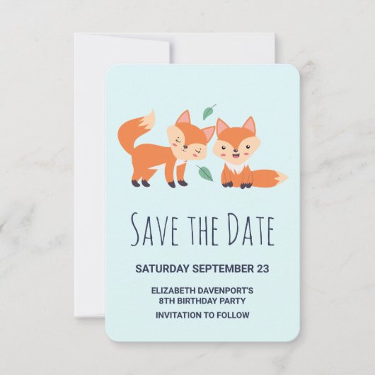 Kute Oranje Foxes Birthday Save The Date (Voorkant)