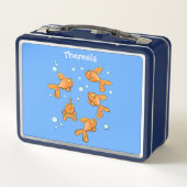 Kute oranje goudvis op blauwe cartoon illustratie (Achterkant)