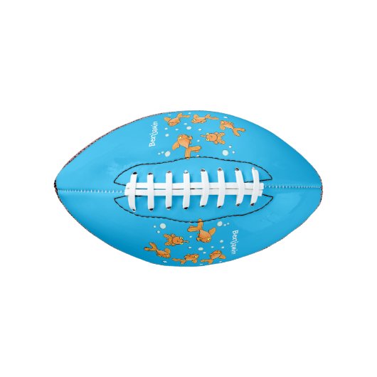 Kute oranje goudvis op blauwe cartoon illustratie american football (Voorkant)