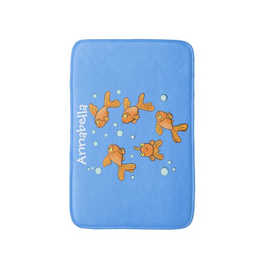 Kute oranje goudvis op blauwe cartoon illustratie badmat (Voorkant Verticaal)