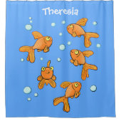 Kute oranje goudvis op blauwe cartoon illustratie douchegordijn (Voorkant)